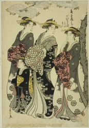 Komurasaki von der Kadotamaya mit den Begleitern Hatsune und Shirabe