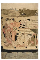 Teil eines horizontalen Pentaptychons der Sumida-Fluss-Szene