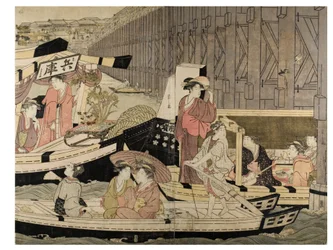 Szene am Sumida-Fluss (aus einem Pentaptychon)