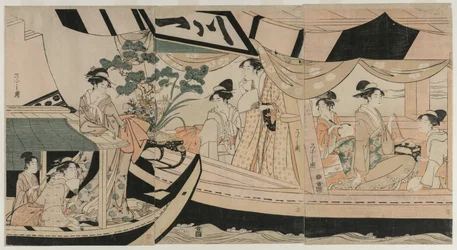 Frauen in einem Vergnügungsboot auf dem Sumida-Fluss, Mitte der 1790er Jahre