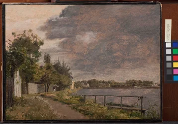Ansicht von Dosseringen bei der Vorstadt Østerbro außerhalb von Kopenhagen, bewölkter Himmel