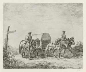 Zwei Soldaten zu Pferd unterwegs