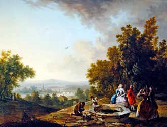 Eine Landschaft mit eleganten Figuren