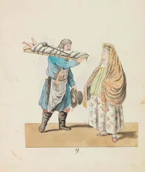 Metzger mit Schwein auf dem Brett und Händlerin aus der Serie Die St. Petersburg..., 1799