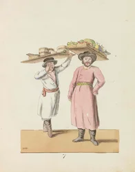 Obsthändler und Bauer verkaufen Käse und Hering aus der Serie Die St. Petersburg..., 1799