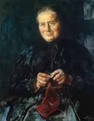 Strickende Frau