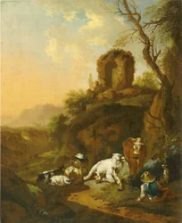 Bukolische Landschaft mit Ruine
