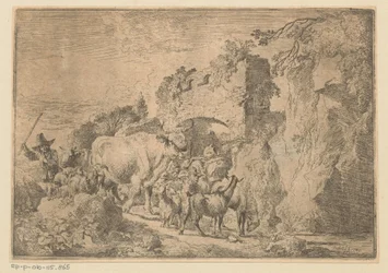 Hirte mit Herde bei einer Ruine