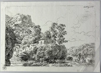 Die Hütte auf einem Felsen in der Nähe eines Baches
