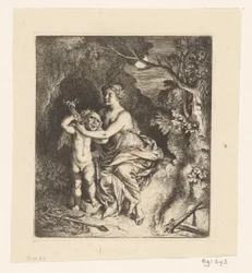 Venus bindet Amor eine Maske vor