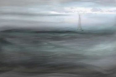 Nebliges Ozeansegelboot