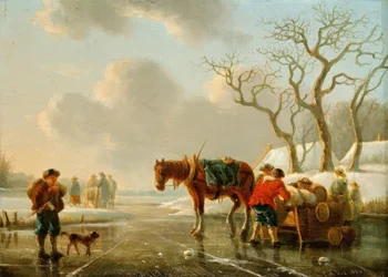 Winterabend am vereisten Fluss