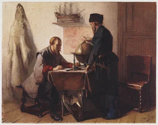 Jacob van Heemskerk und Willem Barendsz planen ihre Reise in die Arktis im Jahr 1594