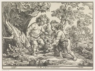 Christuskind und Johannes der Täufer spielen mit dem Lamm