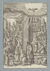 Petrus, Johannes und Philippus segnen Gläubige in Samaria