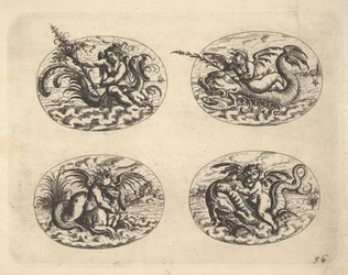 Vier Ovale mit Genien, Platten aus dem Neue Grotessken Buch