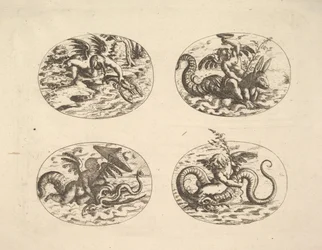 Putti mit Seeungeheuern, Platten aus dem Neue Grotessken Buch, 1610