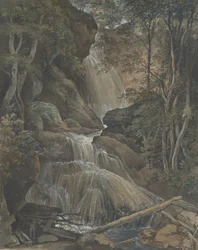Ein Wasserfall in einem Wald bei Langhennersdorf