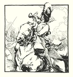 Hornist der Scots Greys, Zeichnung für eine Werbung für Major Drapkin & Co