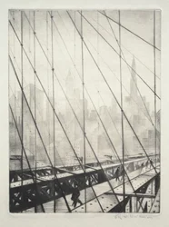 Blick durch die Brooklyn Bridge