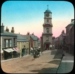Rathaus und Marktstraße, Penryn, Cornwall, spätes 19. oder frühes 20. Jahrhundert