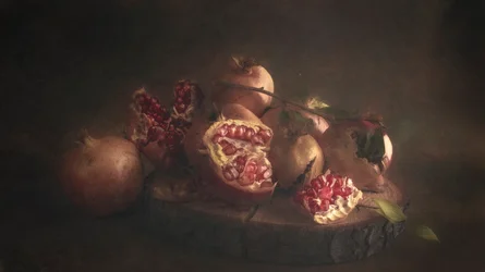 Dunkles Granatapfelstillleben