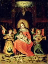 Die Jungfrau Maria mit Kind und musizierenden Engeln