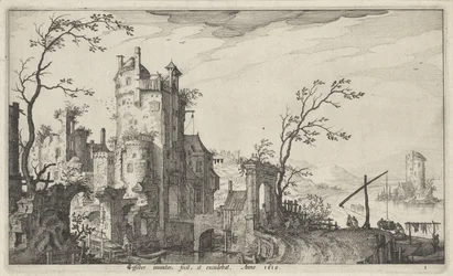 Ruinenhafte Stadttor am Wasser