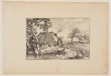 Alter Mann und Frau ruhen an einem Teich, aus Landschaften (Verscheyden aerdige Lanthuysen...)