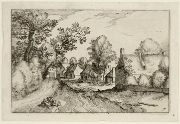 Ein Dorfweg, Platte sieben nach Bilder von Bauernhöfen, Landhäusern und rustikalen Dörfern (Praediorum villarum et rusticarum casularum icones)