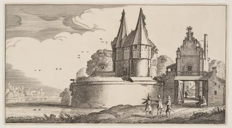Bastion und Stadttor an einem Fluss, aus Landschaften (Playsante Lantschappen)