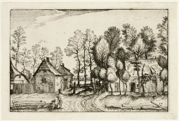 Landschaft mit gefällten Bäumen, Tafel siebzehn nach Bilder von Bauernhöfen, Landhäusern und rustikalen Dörfern (Praediorum villarum et rusticarum casularum icones)