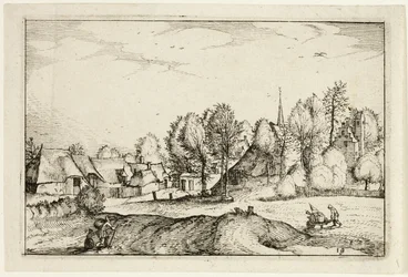 Straße in ein Dorf, Tafel neunzehn nach Bilder von Bauernhöfen, Landhäusern und rustikalen Dörfern (Praediorum villarum et rusticarum casularum icones)
