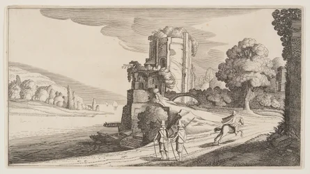 Runder Turm an einem Fluss, aus Landschaften (Playsante Lantschappen)