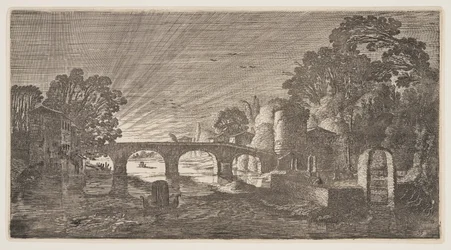 Sonnenuntergang über einem Fluss, aus Landschaften (Playsante Lantschappen)