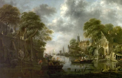 Flusslandschaft mit Booten und Figuren, 1665