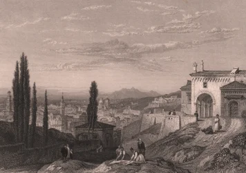 Panoramablick auf die Stadt Verona von der Kirche San Zeno in Monte, Venetien, Italien, Stahlstich von S Fisher nach einer Zeichnung von Clarkson Stanfield, ca. 14x12 cm