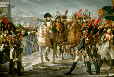 Kaiser Napoleon I. (1769-1821) sprach zum 2. Korps der Großen Armee auf der Brücke von Lech vor dem Angriff auf Augsburg am 12.10.1805