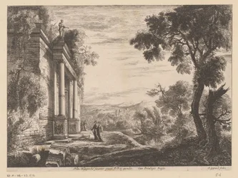 Landschaft mit Figuren vor einer antiken Ruine