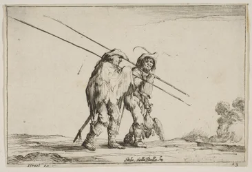 Platte 13: Zwei Pikenier gehen nach rechts, jeder mit seiner Pike in der rechten Hand, 1642