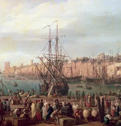 Morgendlicher Blick auf den inneren Hafen von Marseille und den Pavillon der Horloge du Parc, 1754 (Detail)
