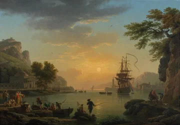 Landschaft bei Sonnenuntergang mit Fischern