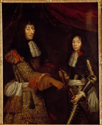 Porträt von Louis II. Prinz von Bourbon (Bourbon-Conde) (1621-1686) bekannt als der Große Conde und sein Sohn Henri Jules Herzog von Enghien (1643 - 1709). Gemälde von Claude Lefebvre (1632-1675)