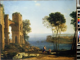 Küstenansicht mit Apollon und der Sibylle von Cumae. Gemälde von Claude Lorrain (1600-1682)