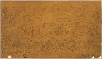 Landschaft mit ummauerter Stadt