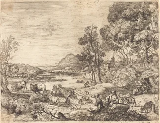 Hirte und Hirtin im Gespräch in einer Landschaft