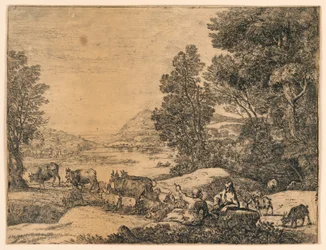 Hirte und Hirtin im Gespräch in einer Landschaft