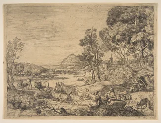 Hirte und Hirtin im Gespräch in einer Landschaft