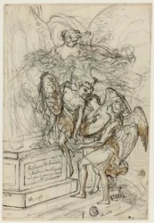 Allegorie zu Ehren von König Stanislas Leczynski (recto); Skizze eines stehenden Mannes mit ausgebreiteten Armen (verso)