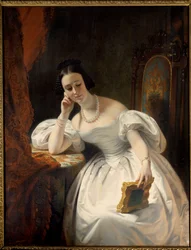 Junges Mädchen im Spiegel. Gemälde von Claude Marie Dubufe (1790-1864)